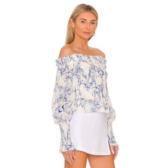 All Saints Blue and White Off-Shoulder Blouse - Picture 4 of 16